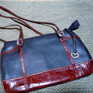 EUC!!  Brighton Small Zip Top Shoulder Bag - Black/Brown Croc Embossed Leather